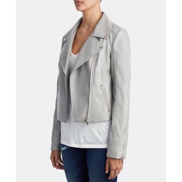 💕NEW TRUE RELIGION GRAY MOTTO FAUX LEATHER JACKET FALL WINTER ZIP UP S - Picture 2 of 4